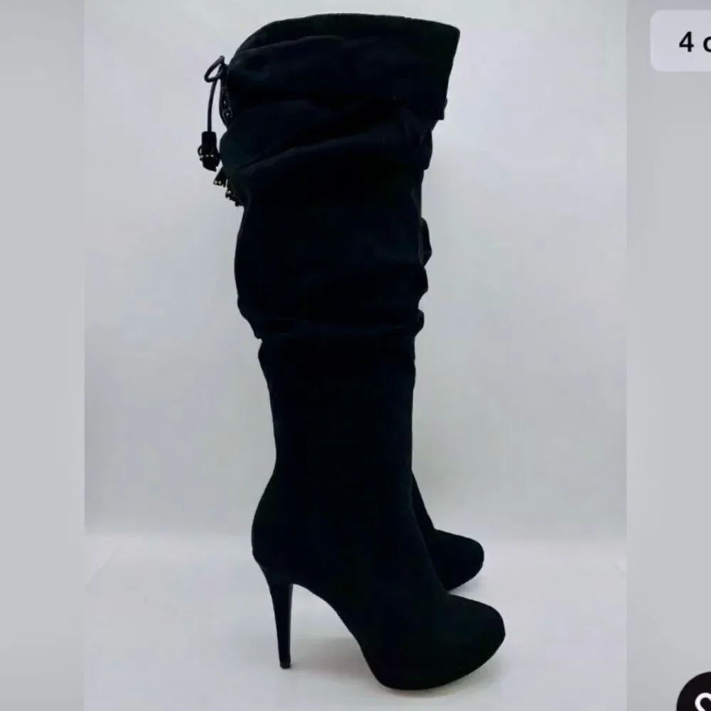 NWT Thalia Brisa Gorgeous 8.5 M Knee High Black Suede Stilettos High Heel Boots